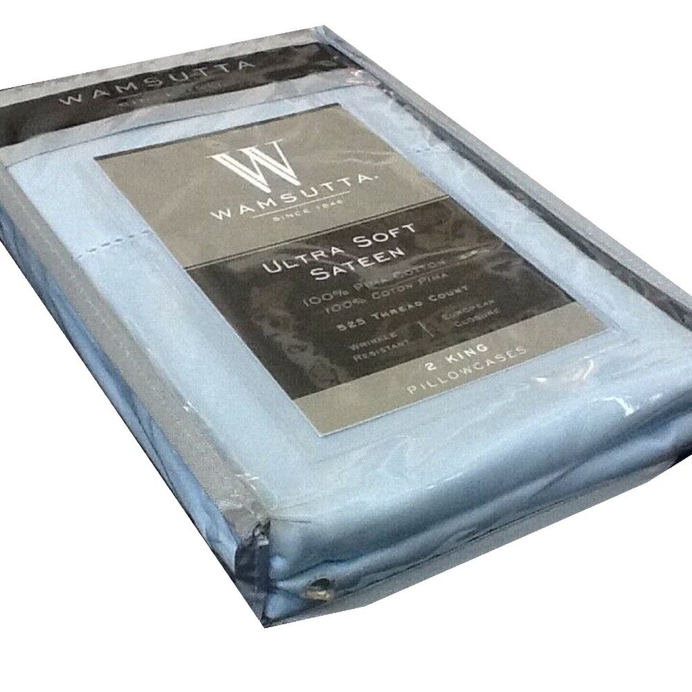 new LIGHT BLUE Wamsutta Ultra Soft 525 TC 100% Cotton Sateen KING Pillowcases